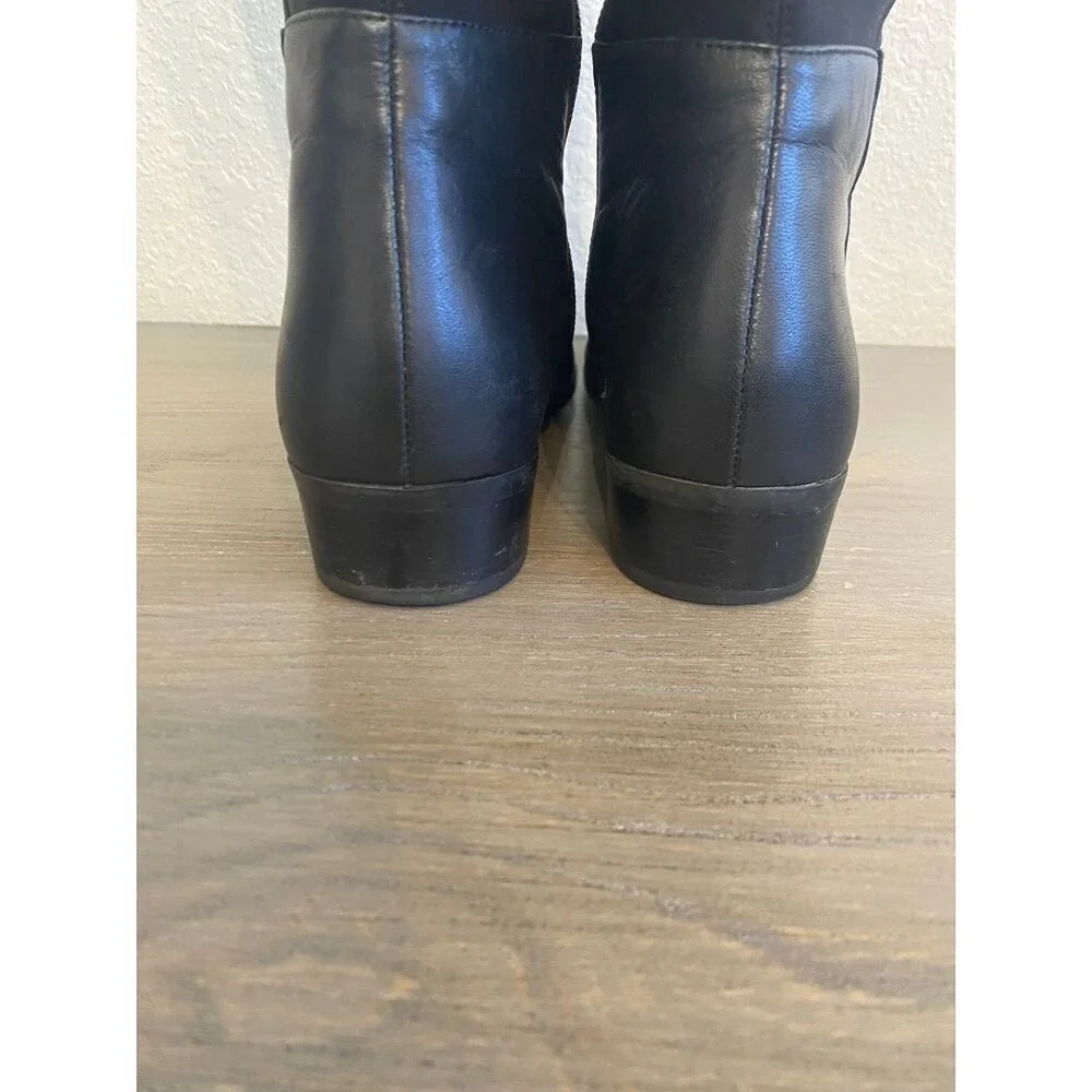 Michael Kors Black Leather Over the Knee Mixed Stretch Boots Low Heel Womens 7.5